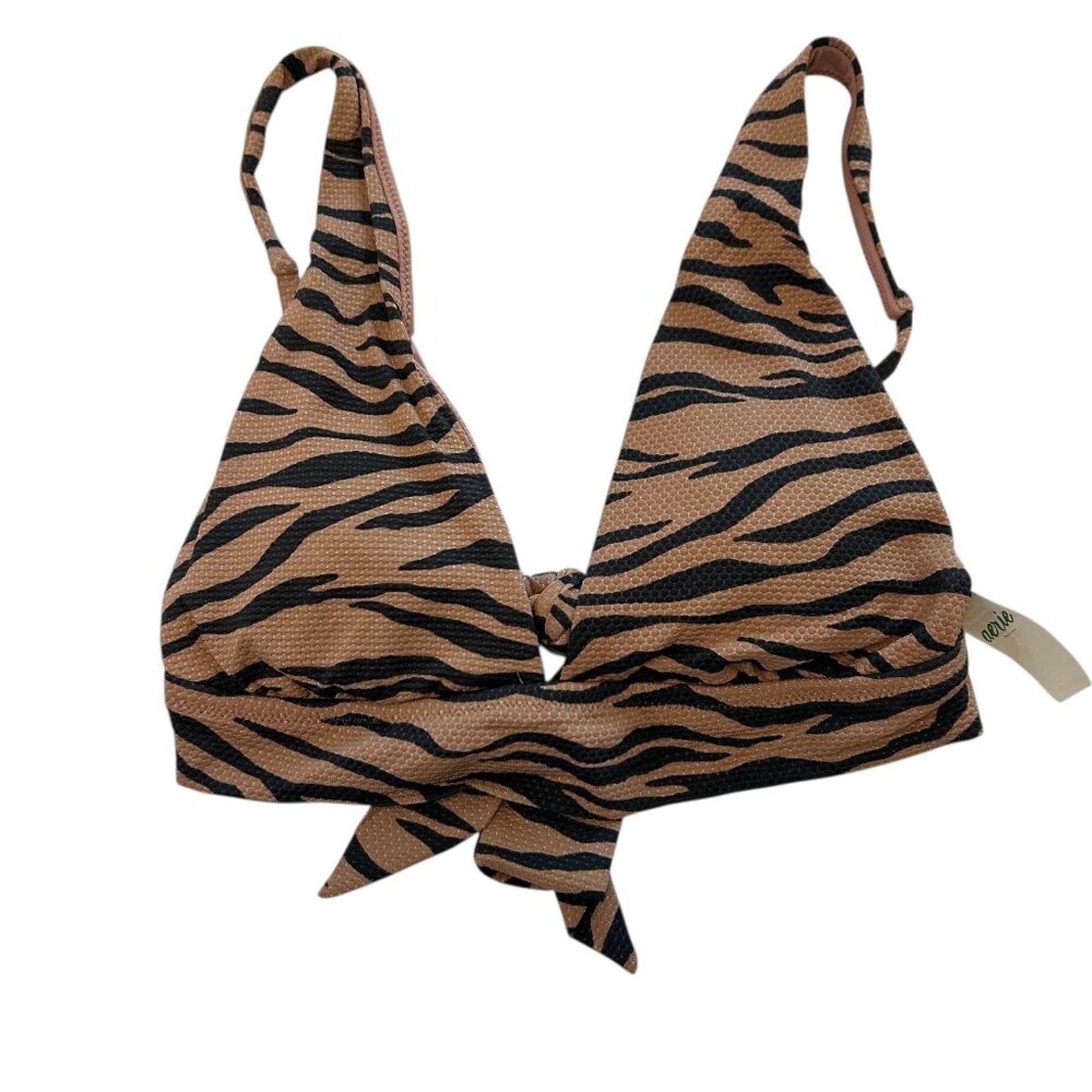 Aerie Pique Animal Print Tie Bikini Top Medium Nwt